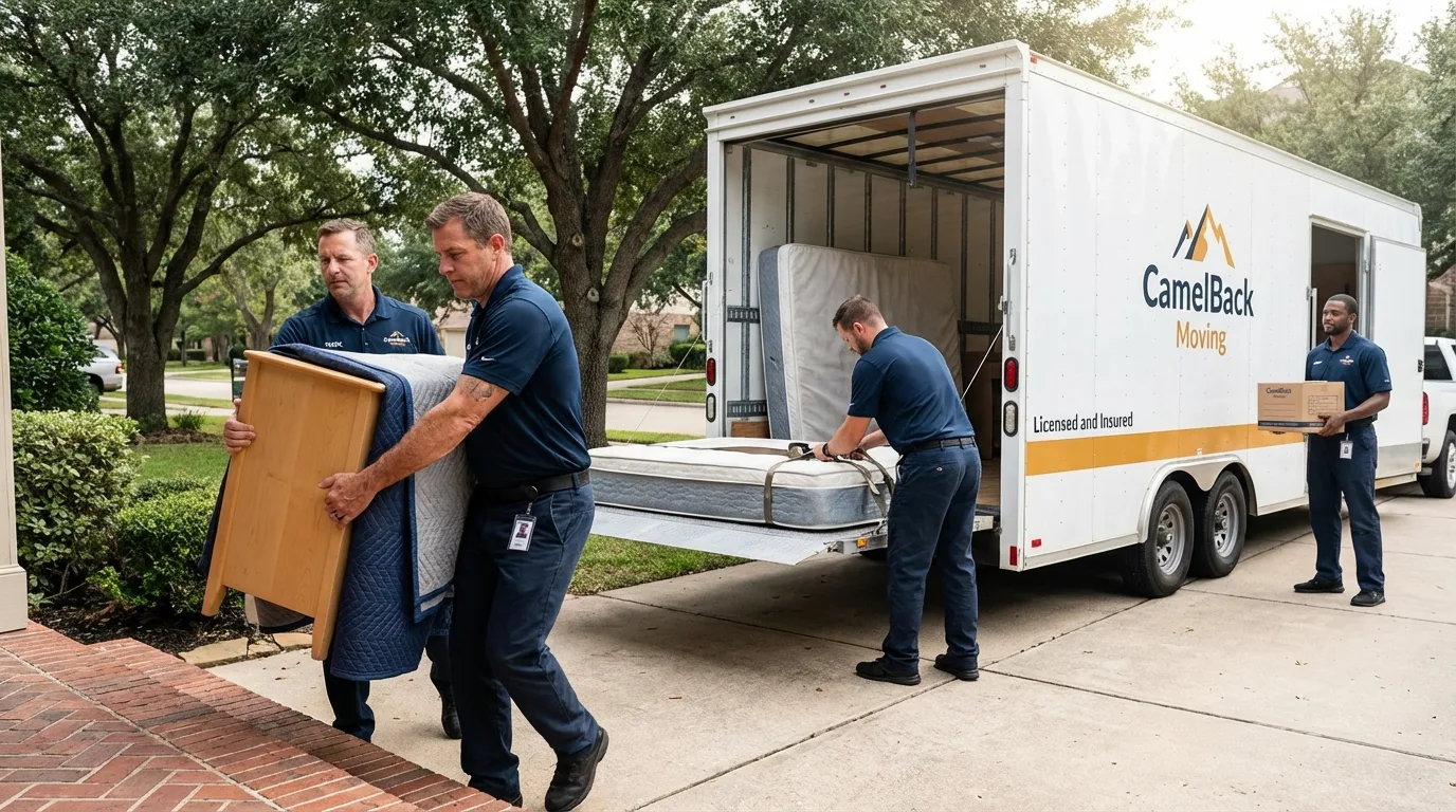 Crew loading residential truck for cross-state move from Bartow, FL